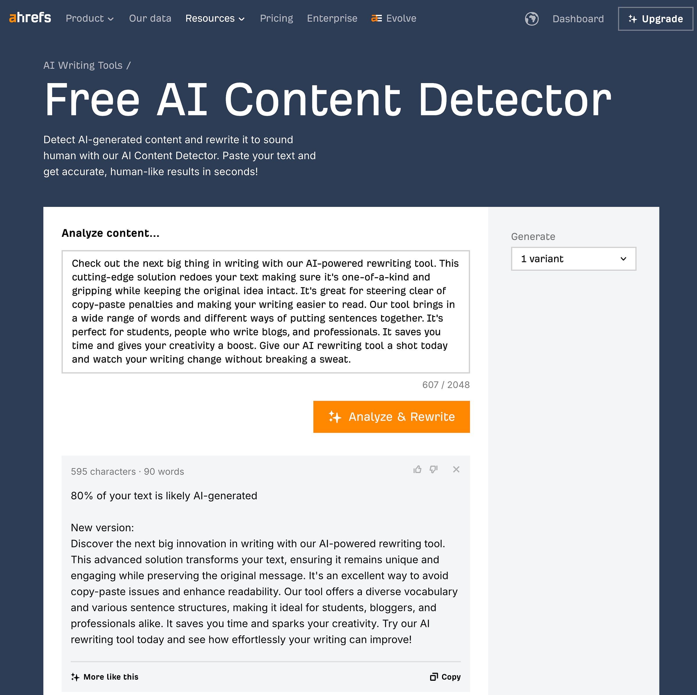 Ahrefs AI Content Detector