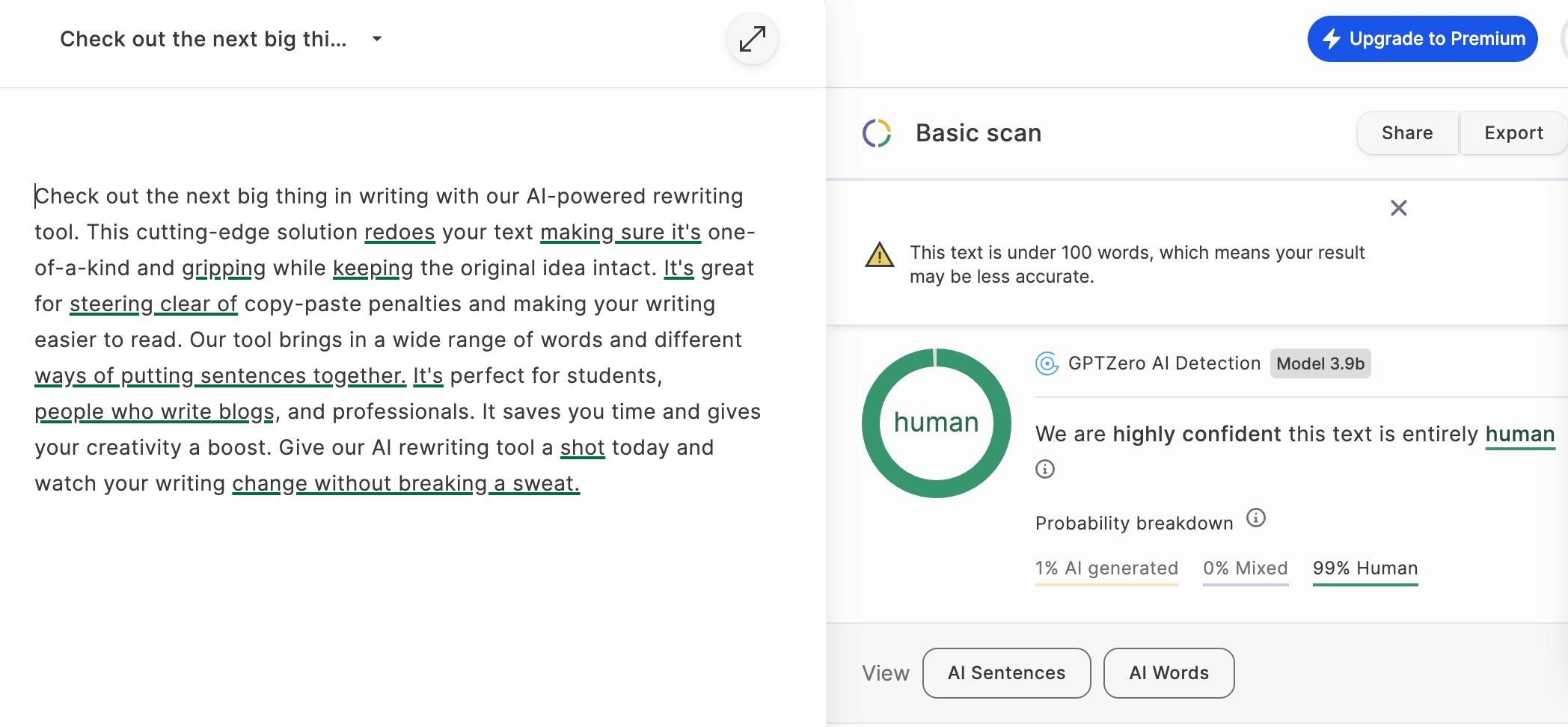 GPTZero AI detector